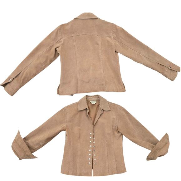 ColdWater Creek Womens Genuine Tan Leather Suede Snap Button Jacket Blazer Small - Picture 8 of 8